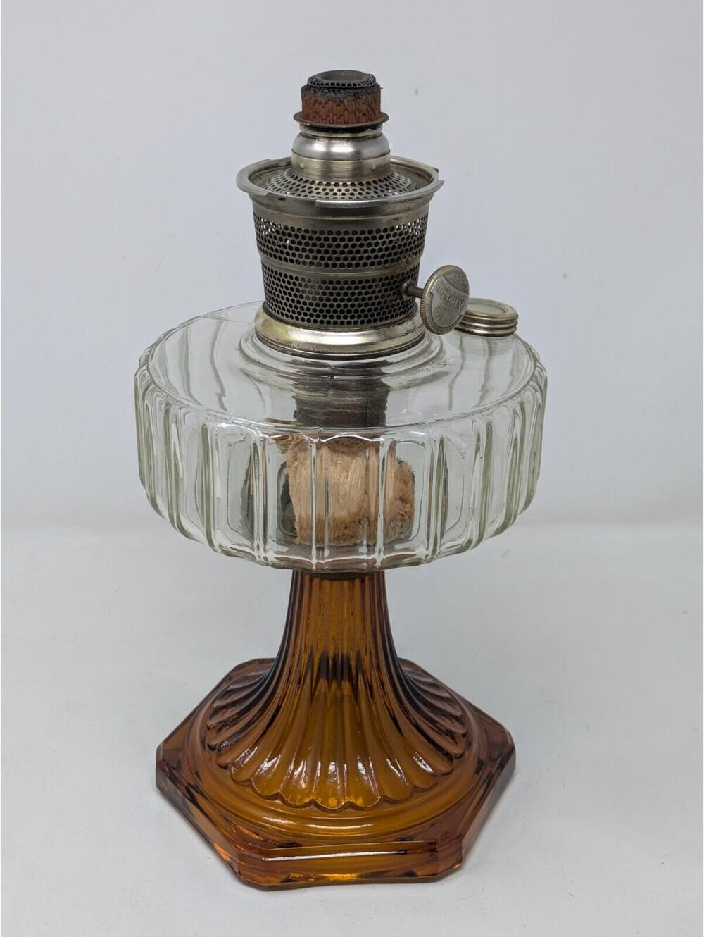 Aladdin B-106 Corinthian Clear Over Amber Oil Lamp, Nu-Type Model B Burner